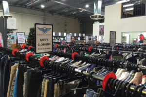 Clothing racks at Hearts4Heros.