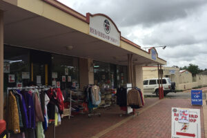 Front door of Red Bird Op Shop.