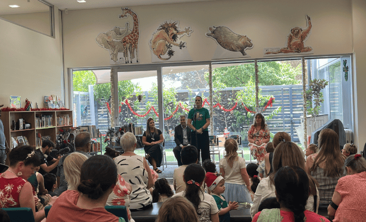 A panel of speakers at a library.