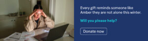 A image of Amber looking at her bills and feeling overwhelmed. 