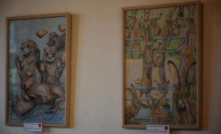 Bianca’s art hangs on display.