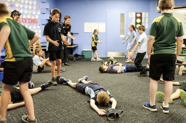Students engaging in first aid training