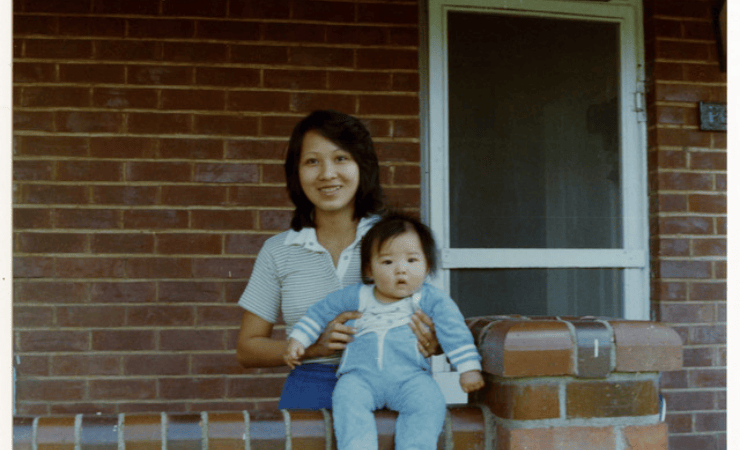 Phuong and her son pictured in the 1980s outside a home after moving to Adelaide