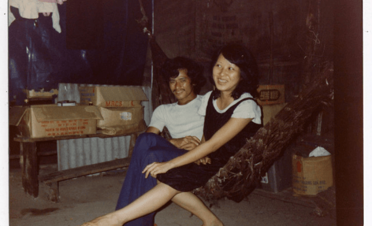 Phuong and her husband at a refugee camp