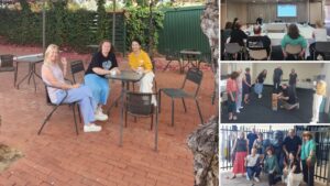 A photo collage of StandBy support staff engaging in a team building day