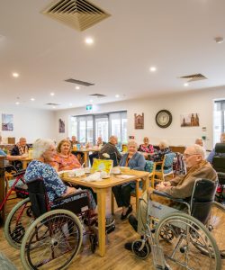 Dining room with aged care residents